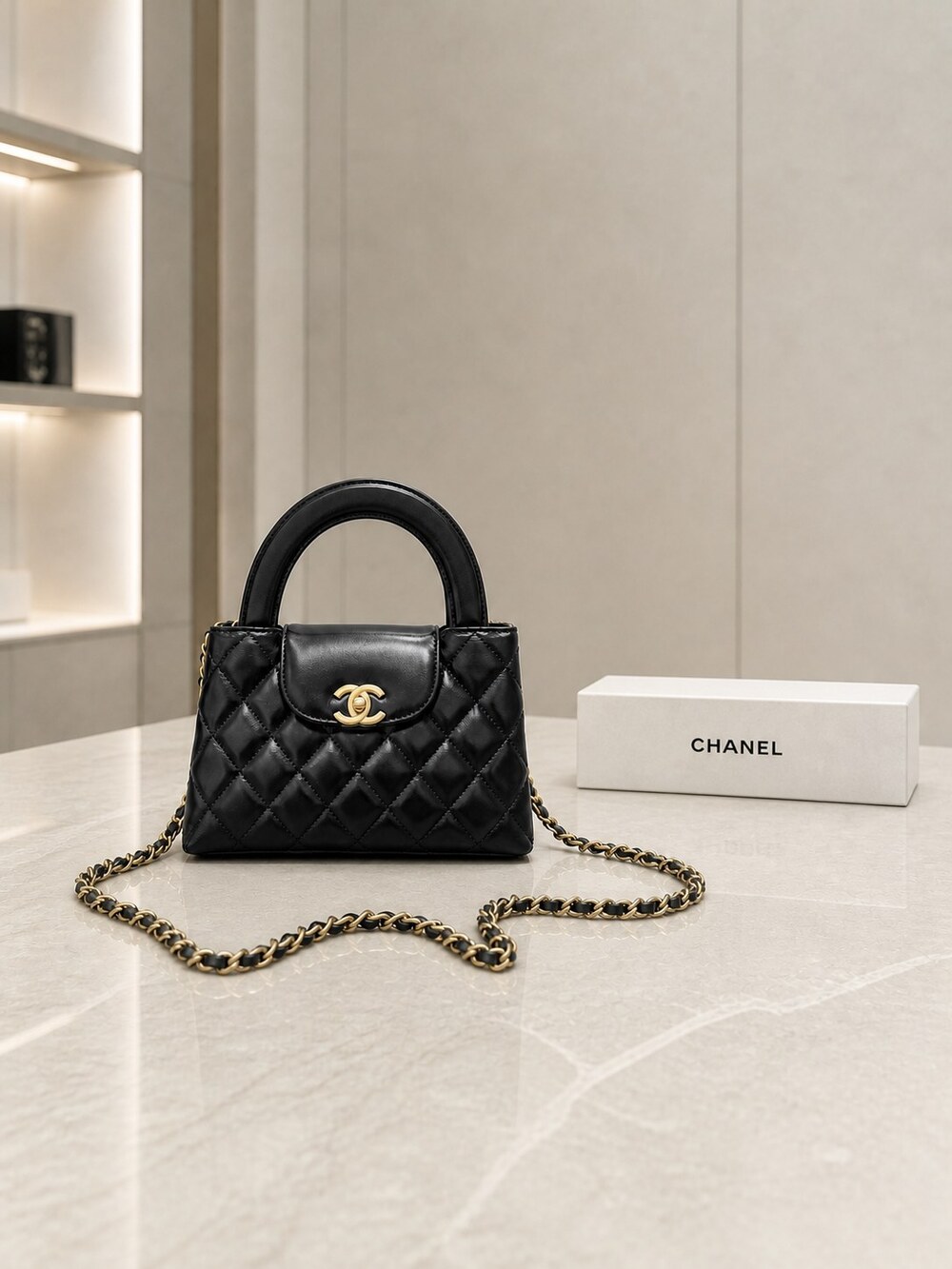 Chanel Top Handle Bag | Black | Quilted Lamb Leather | Mini Classic | AS2431